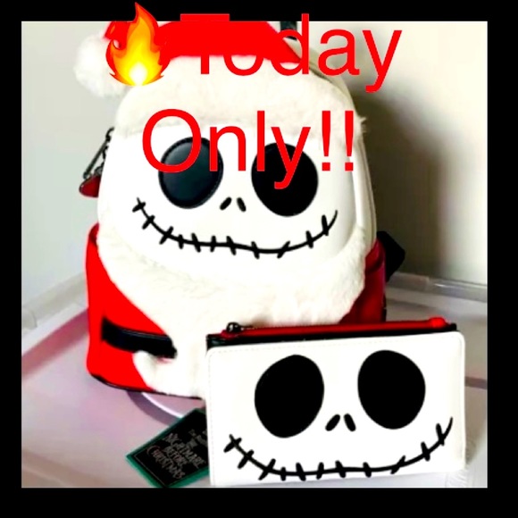 🎁SOLD!⭐️Loungefly CosplayJack Skellington Santa Backpack & Wallet Set-🎒 - Picture 2 of 11
